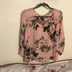 Floral Boho Lace-Up Top
